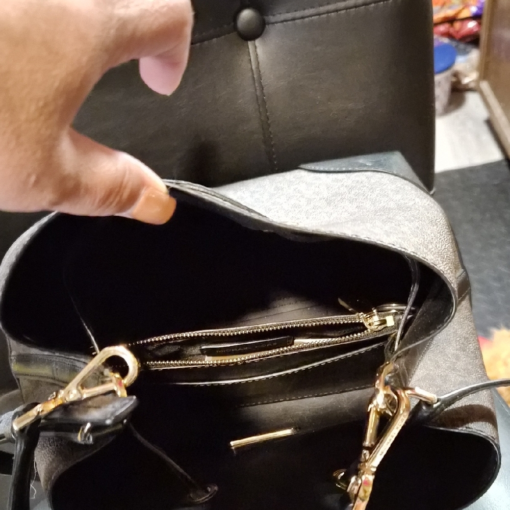 Michael Kors Brown & Black Signature Drawstring Hobo Bag - Picture 3 of 3